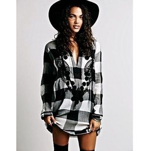Free People Dresses - EUC Free People plaid embroidered beaded dress Free People Dresses - EUC Free People plaid embroidered beaded dress